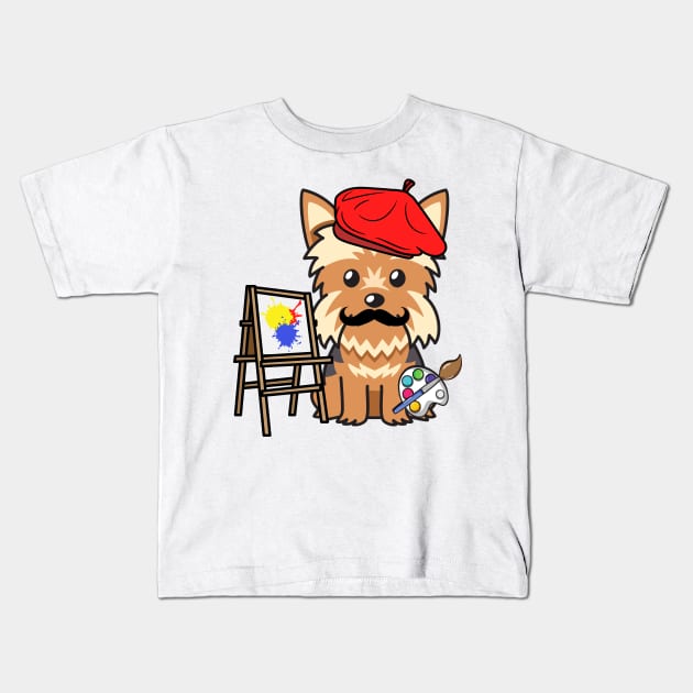 Funny yorkshire terrier is a painter Kids T-Shirt by Pet Station